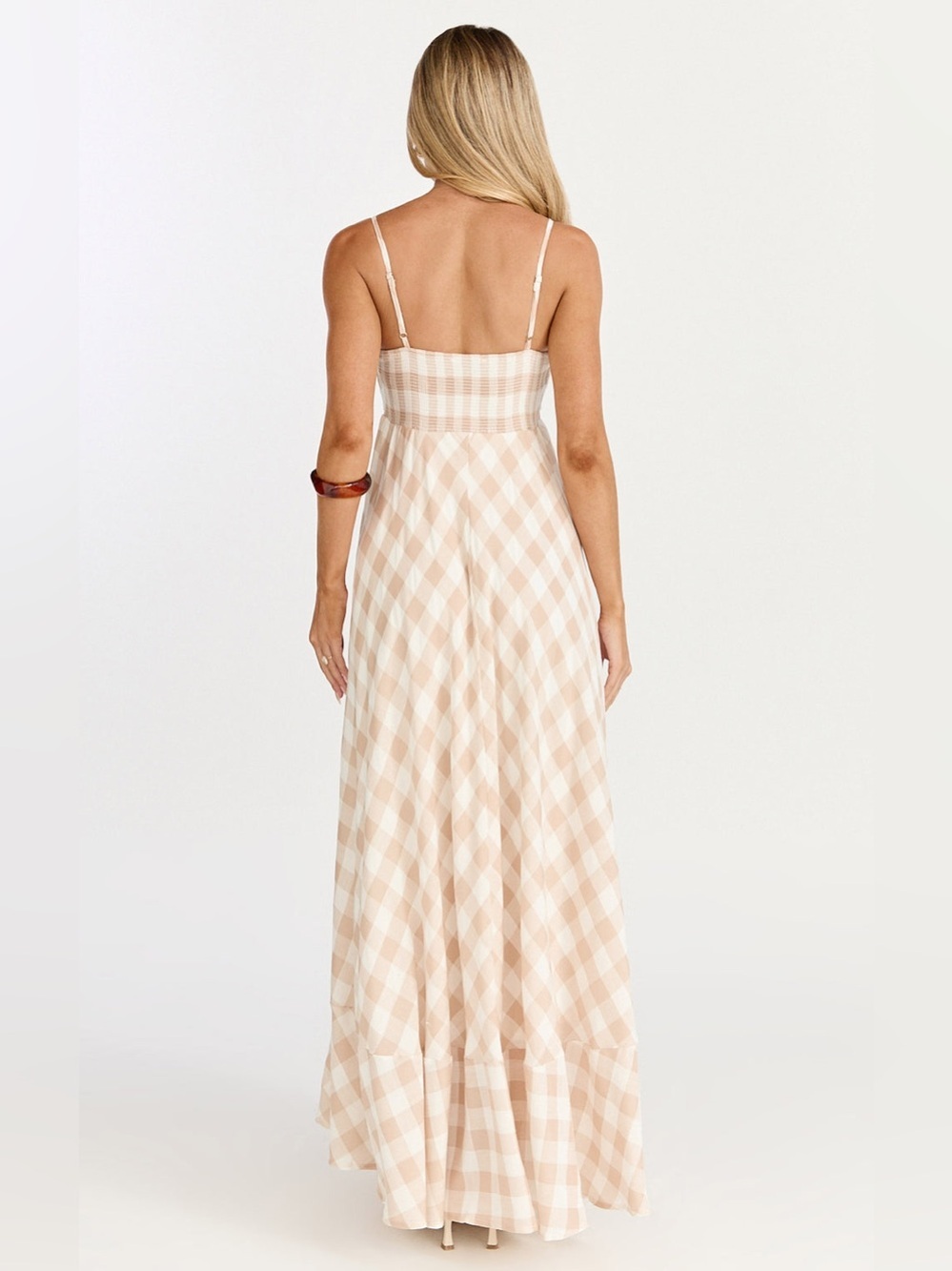 NWT - Showpo Katrien Empire Waist Maxi Dress In Beige / White Checker - Size 10 - Picture 4 of 9